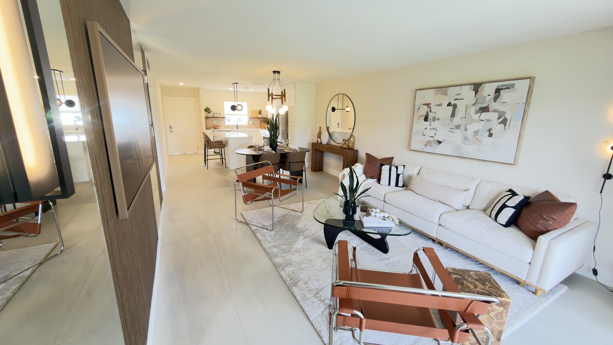 Renovated open living and dining area